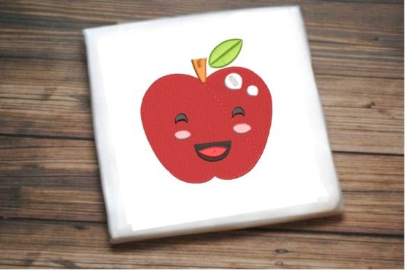 Smiling Red Apple Embroidery Design